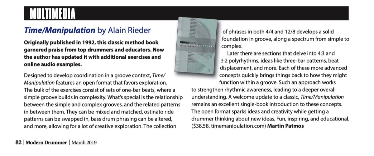 Critique de Time Manipulation dans Modern Drummer 2019